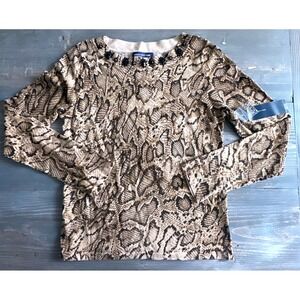 Jones New York Signature Snakeskin Print Collar Embellished Top Women's M - NWT